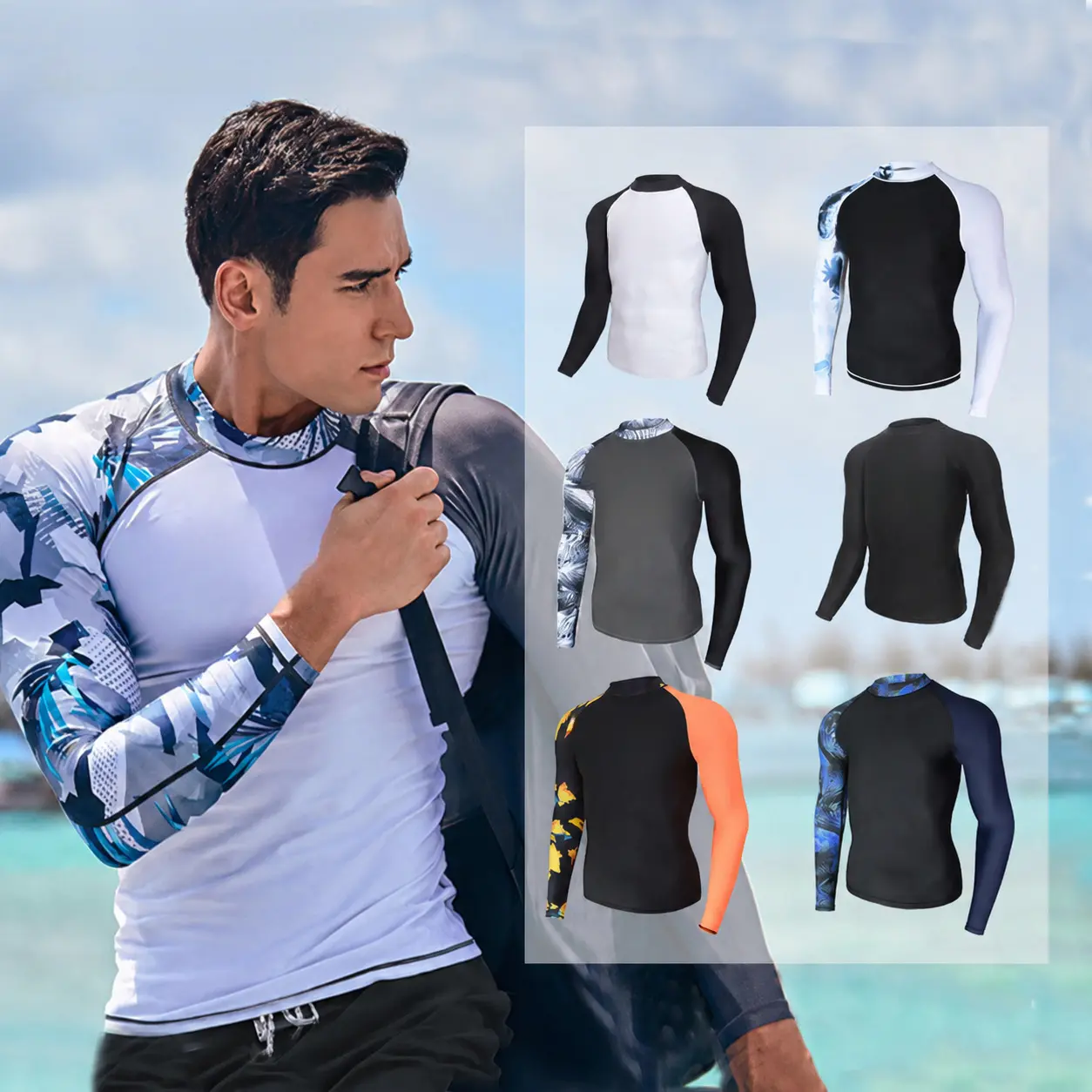 Men's long-sleeve diving suit, sun-protective, quick-drying, conservative swimsuit, jellyfish suit, surfing, snorkeling, hot spring suit