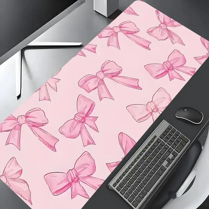 Pink Bow Pattern Desk Mat, Rectangle Gaming Mouse Pad, Non-slip Rubber Pad, Decorative Desk Mat, Cute Desk Accessories for Home Office, Girly Office Supplies, Fun Desk Supplies, Aesthetic Desk Accessories, Desktop Accessory Extended Large Gaming Desk Mous