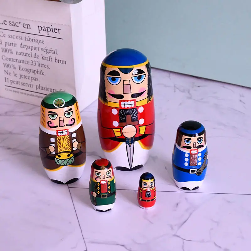 Five layer Russian nesting doll |   Wooden nutcracker |   Fun wooden painted crafts |   Christmas holiday gifts |   Creative home ornaments and decorations