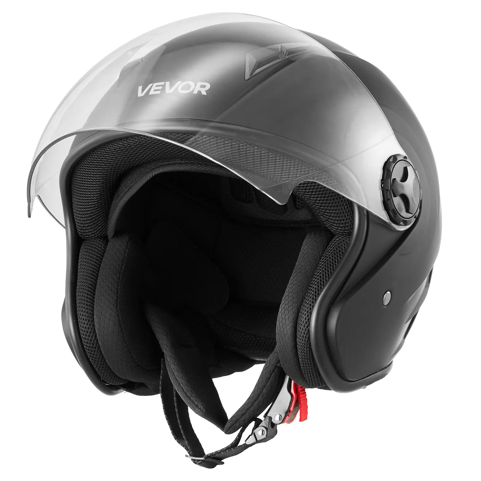 VEVOR Motorcycle Helmet, 3/4 Open Face, Adult Motocross Dirt Bike Helmet with Clear Visor, Comfortable Motorbike Racing Street with Detachable Liner for Men Women, DOT Approved, (Matte Black, L)