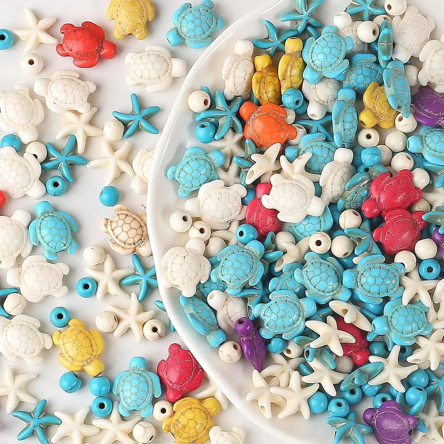 270 count 7 Strands Turquoise Turtle Beads Starfish Beads Summer Beads Colorful Tortoise Turtle Bead Charms Summer   Spacer Bead for  Making Supplies-Bracelets DIY (7 Strings)