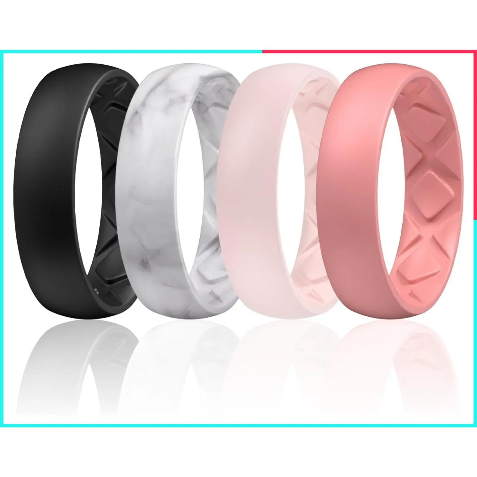 Women's Bridal Silicone Wedding Band Set, 6mm Wide, 2mm Thick, Half Sizes, Ergonomic Inner Arc Breathable Design