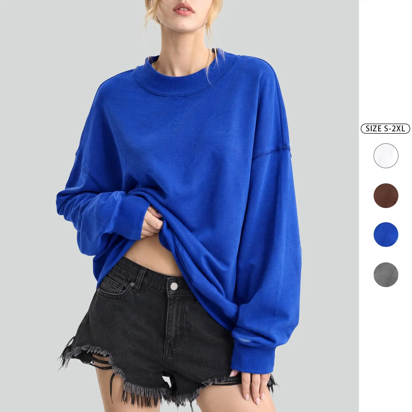 Imily Bela Oversized Mock Neck Sweatshirt for Women, Loose Long Sleeve Slouchy Pullover Solid Basic Casual Fall Top