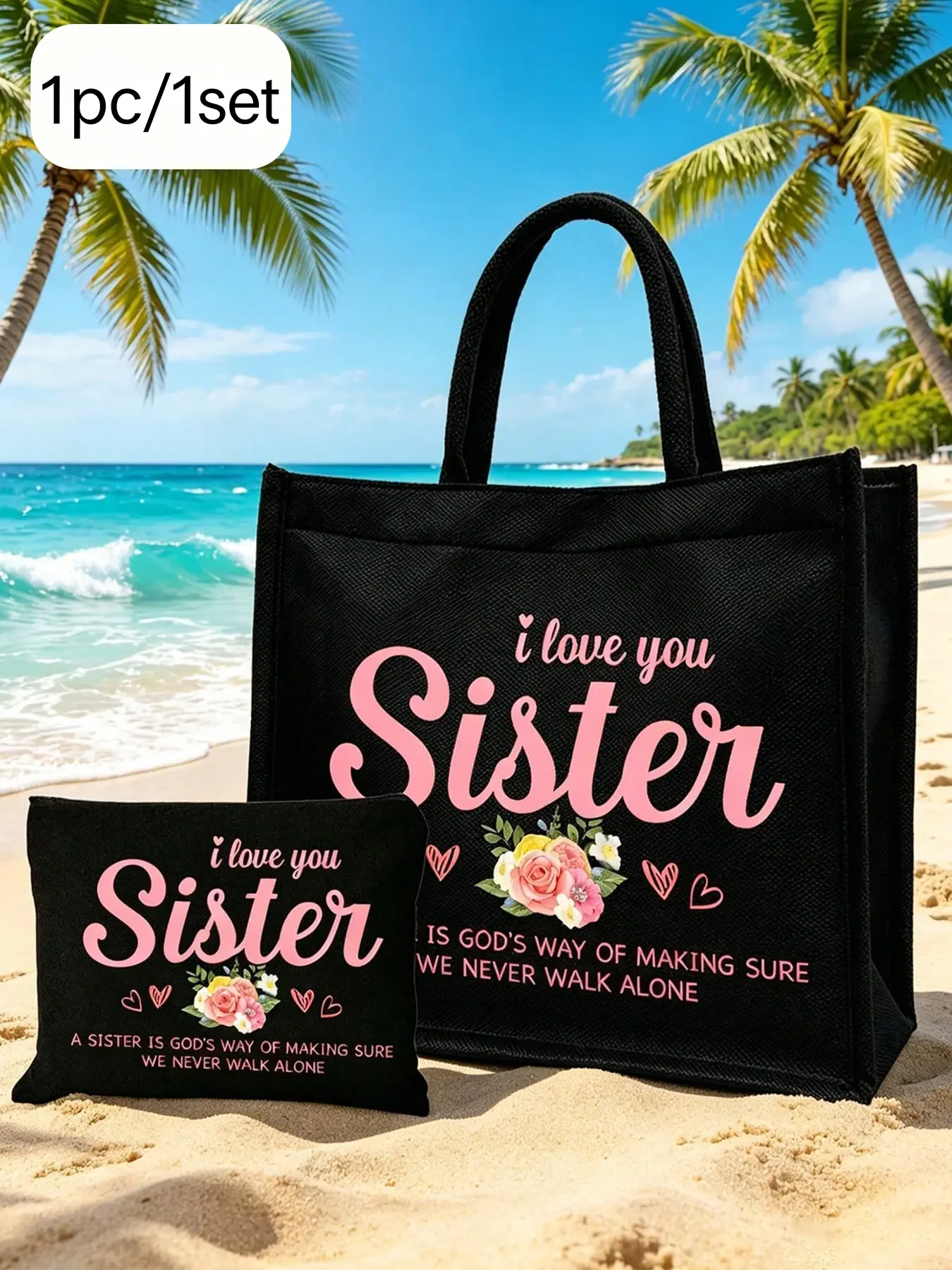 Linen Tot Bag, Jesus Theme Inspirational Print, Reusable Shopping Bag, Lightweight Shopping Bag, Foldable Makeup Pouch, Gift for Sisters, Beach & Travel Bag, Printed Tote Bags, Casual Fashion Bag