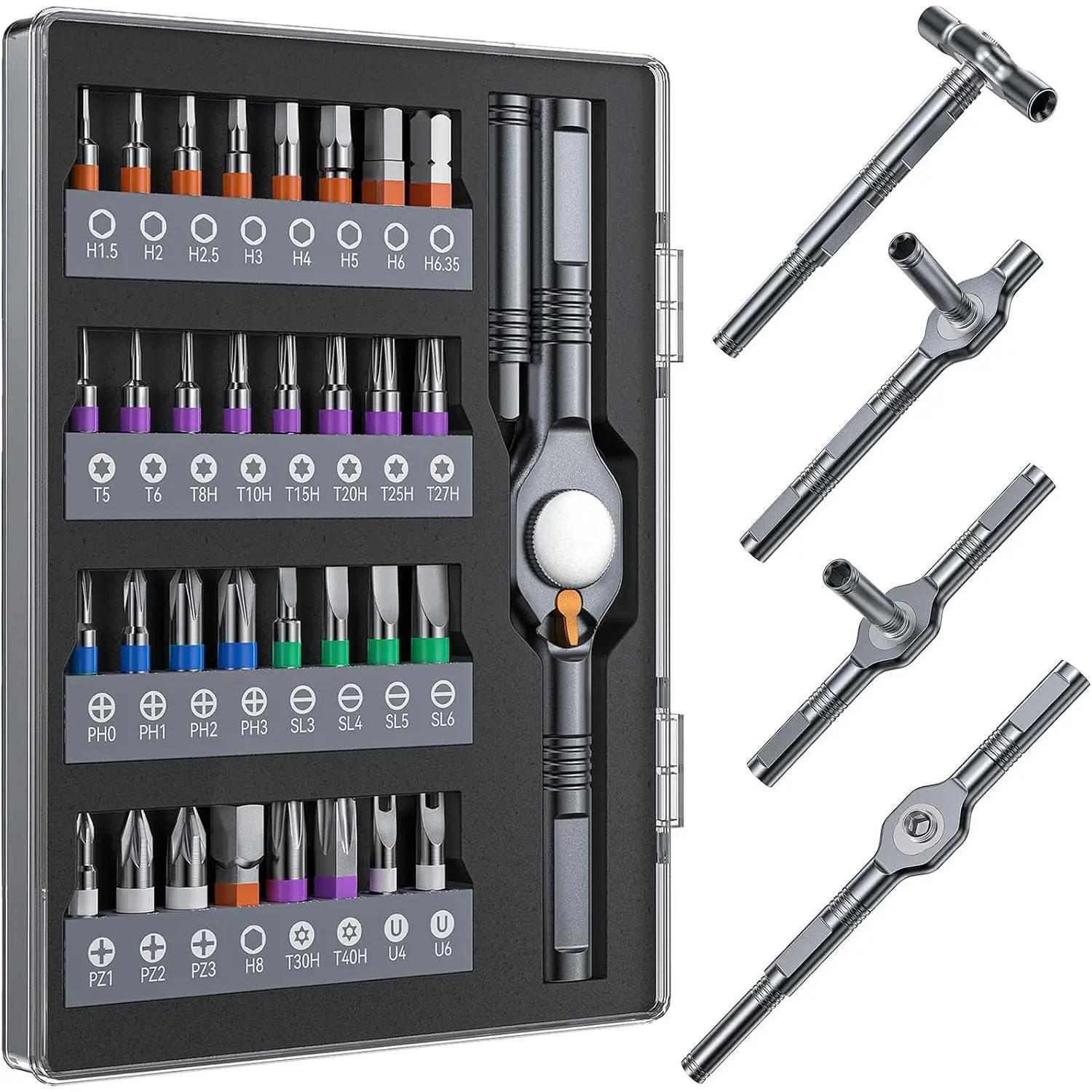 32in1 T Handle  Ratchet  Set, [Freely Combine 5+ Grip Styles] Screw driver, Ratcheting Allen Wrenches Sets, Repair Tool Kit for , Bicycles, Furniture, Electronics