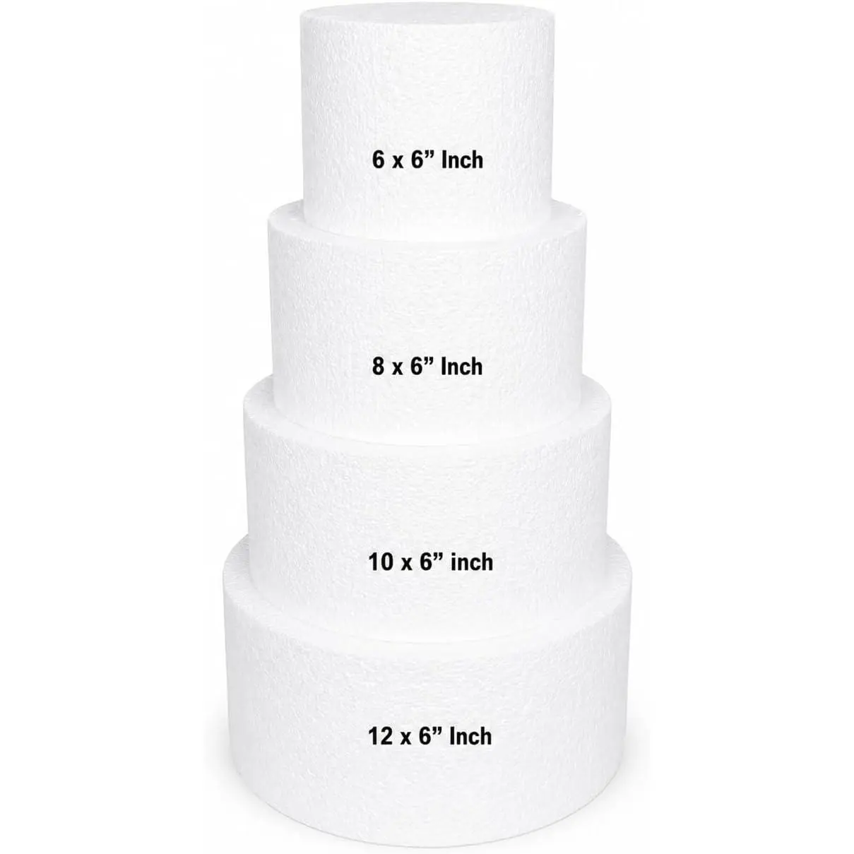 6-Inch Thick Round Foam Cake Dummy - Polystyrene Styrofoam Cake Form for Decorating, Wedding & Birthday Displays, Crafting, Modeling and Art Projects, 1 Piece (8" D x 6" H)
