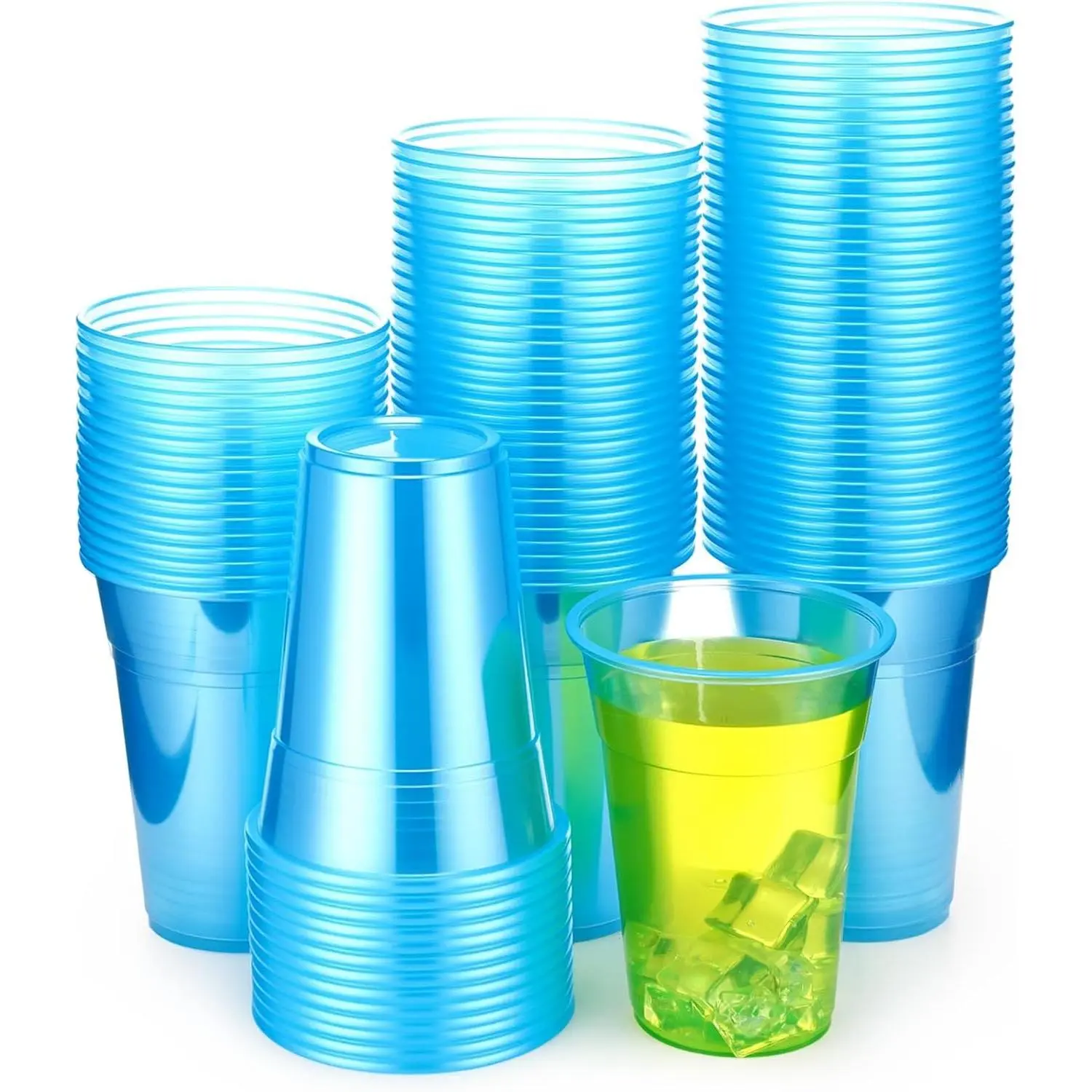 100 count Blue Clear Plastic Cups, Disposable  Coffee Cups for Iced Coffee, Smoothie, Soda, Party, Cafe Takeout (98-16oz)