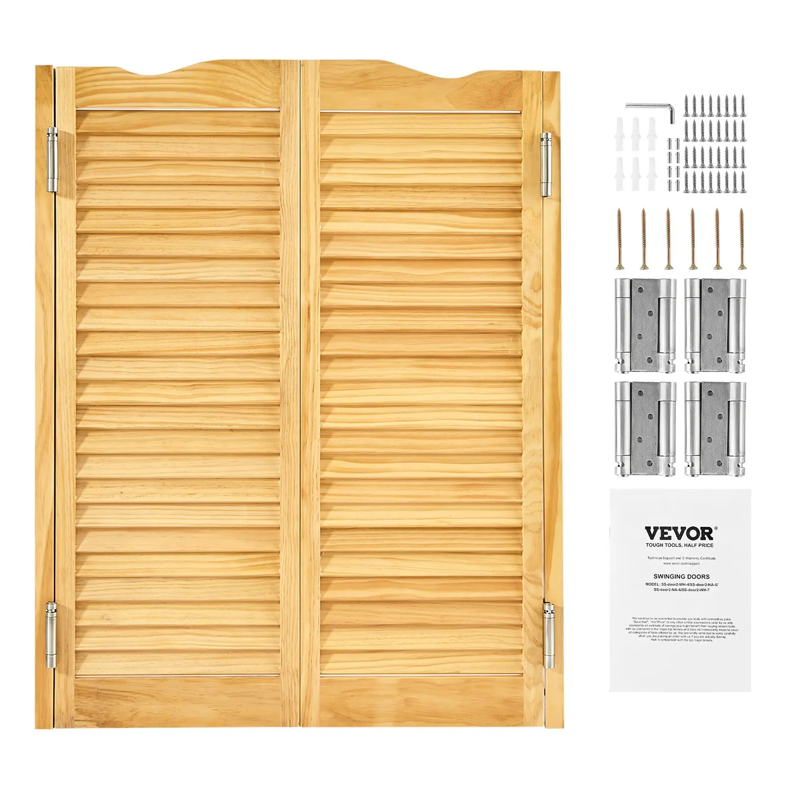 VEVOR Double Saloon Swinging Doors, 32"Wx42"H Arched Top Interior Pine Wood Doors, Premium Material, Hinges Hardware Kit Included, Easy Installation, for Hallway, Kitchen, Bar