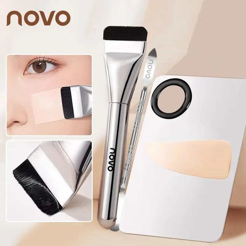 NOVO 3pcs Make Up Spatula Tool With Makeup Mixing Palette Tray & Foundation Spatula & Ultra-Thin Foundation Brush, Perfect For Mixing, Applying Foundation, Blush, Lipstick, Beauty Tools Set