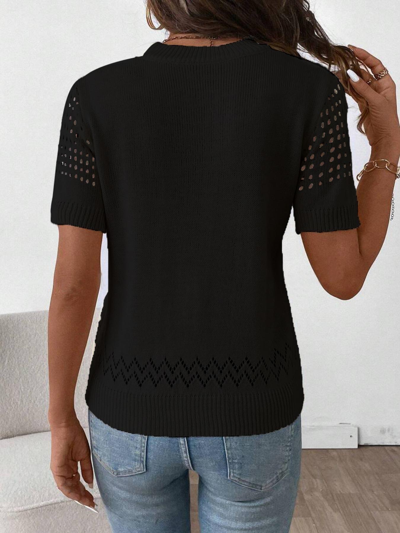 Women's Plain Hollow Out Crew Neck Fitted Sweater, Casual Short Sleeve Jumper for Summer, Fashion Women's Knitwear for Daily Wear Womenswear