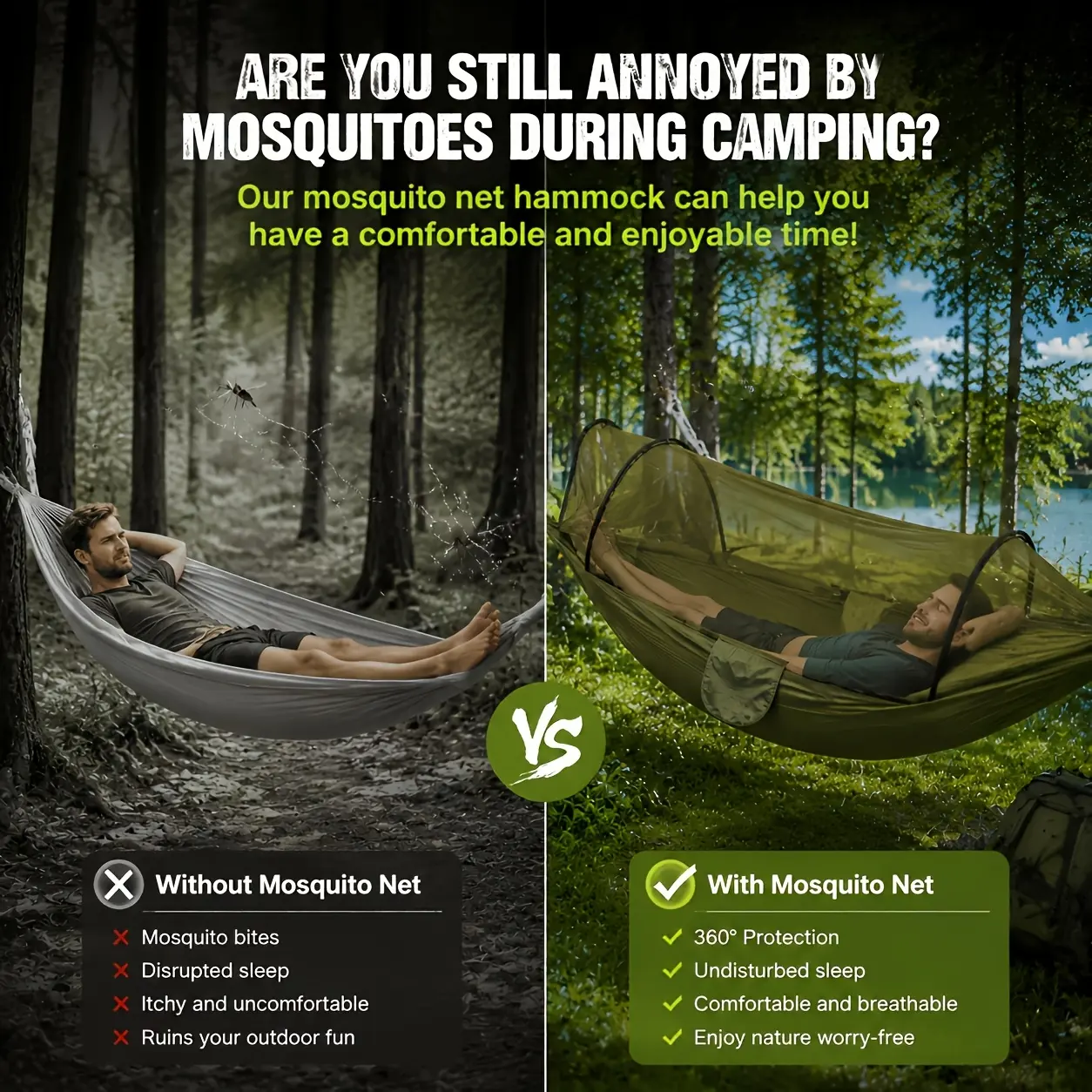 1 Dark Green/Pink/Blue/Multicolor Outdoor Camping Anti-Roll Nylon Hammock with Mosquito Net, Single or Double-Person Automatic Quick-Set-Up Stand, Accessories Included