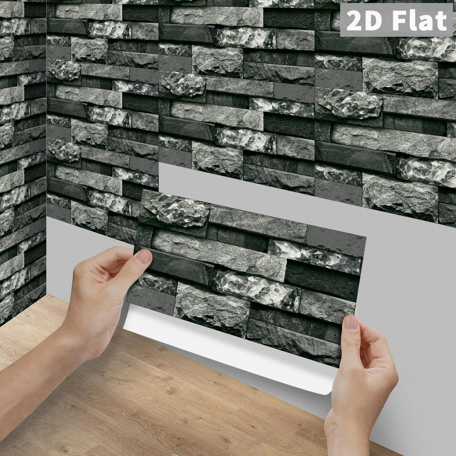 6/12/24/48PCS FG Crystal PVC Peel & Stick Tiles, Vintage Grey Black Wine Red Crystal Culture Stone Long Strip Backsplash, Waterproof Oil-Proof Self-Adhesive Rectangle Decals Tile Wall Stickers For Kitchen, Bathroom, Old Tiles & Wood Panels Home Decor