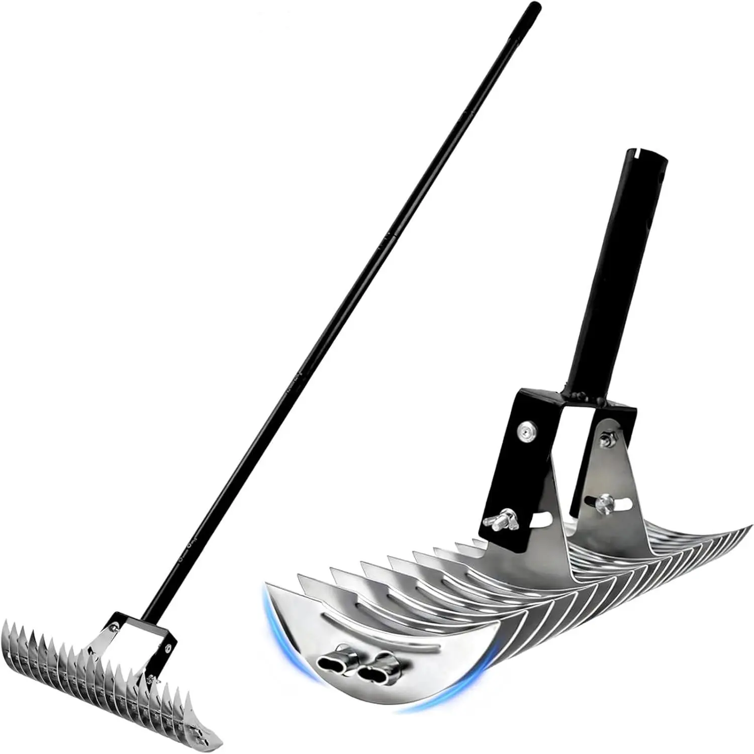 Dethatcher Rake 15-Inch Lawn Thatching Rake,19-Tine Heavy-Duty Steel Dethatching Rake with Adjustable &Long Handle,Durable Thatch Rake for Removing  Grass,Moss&Lawn Debris