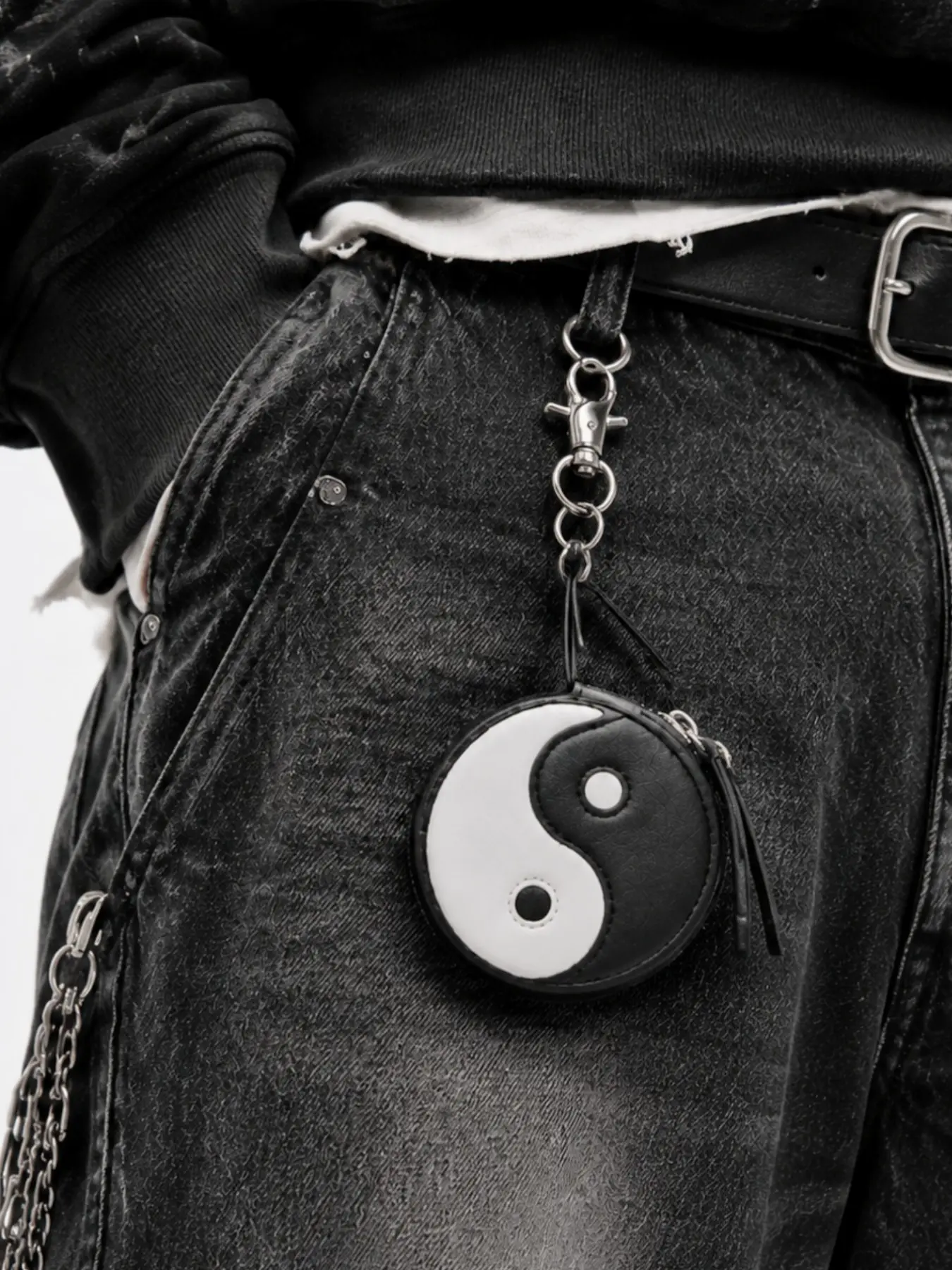 Yin Yang Mini Storage Bag Keychain, Zipper Coin Purse, Street Style Multifunctional Waist Accessory, Choking Hazard Warning