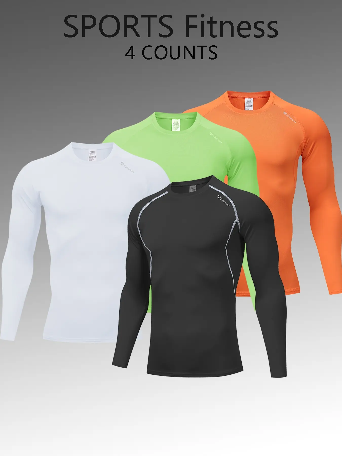 Men's Long Sleeve Sportswear Set, 4-Pack Compression Long Sleeve Elastic Breathable Fabric, Ideal for Running Gym Training, Soccer Basketball Tight Tops