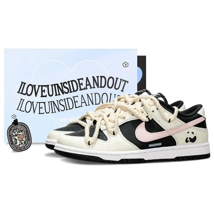 Nike Dunk Low Men's Custom Sneakers: Panda-Inspired, Peach Oolong, Ink-Splatter, Chinese Aesthetic, Deconstructed Design Verifiable, with credentials and supporting global authentication
