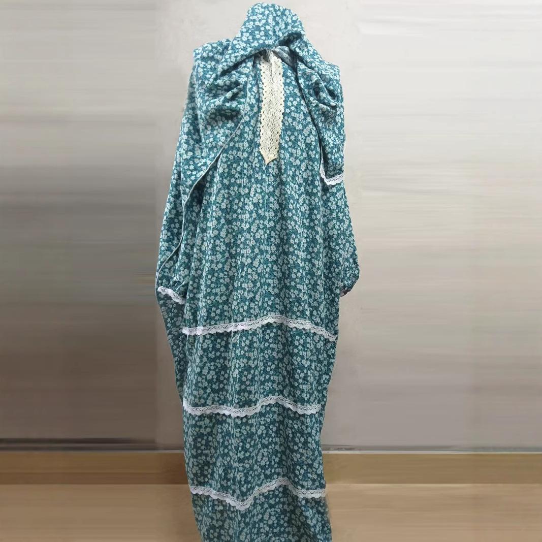 New Women'S Dress, Middle Eastern Style Robe, Fashionable Printed Prayer Gown with Attached Scarf