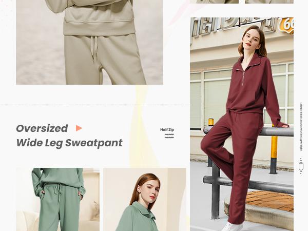 Casly Lamiit Women's 2 Piece Outfits Lounge Set 2026 Oversized Half Zip Sweatshirt & Wide Leg Sweatpants Navy Blue Cozy Cotton Tracksuit for Dailywear & Casual Wear Long Sleeve Basic