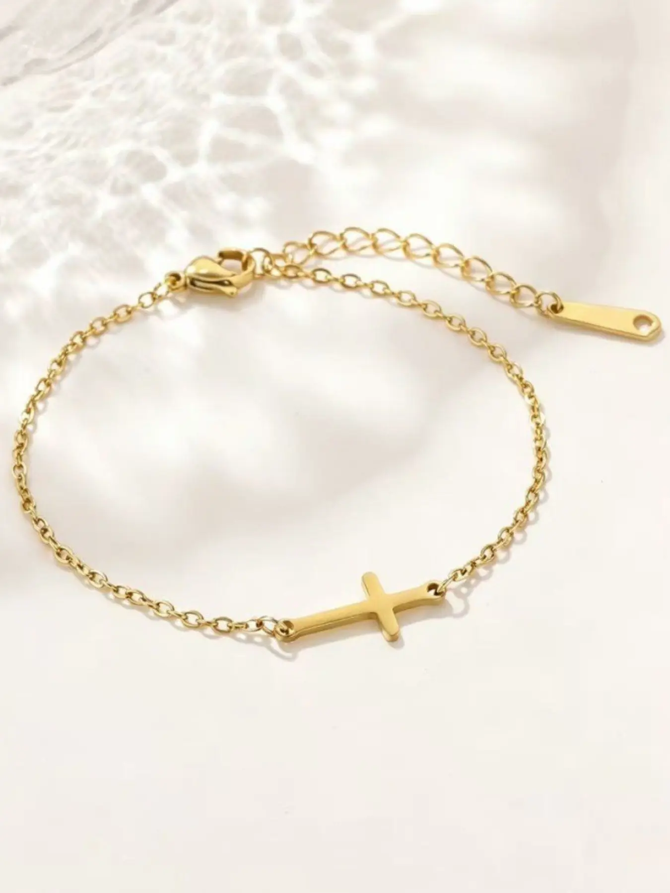 Dainty Sideways Cross Bracelet, Stainless Steel Minimalist, Silver Color, Waterproof, Christian Religious Jewelry, Gift for Women Girls