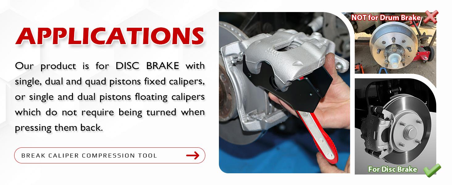 Brake Caliper Compression Tool,Caliper Piston Compressor Tool with Extra 2Pcs Large Plates 1.57"-2.95" for Disc Brake Pad Spreader,Brake Caliper Press Tool with 2 Break Caliper Hangers,Red