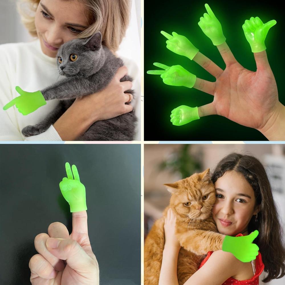 10-Pack Glow-in-the-Dark Green Mini Hand Puppets – Authentic Rubber Finger Puppets, Perfect for Cat Shows, Puppet Shows & Creative Games. Portable & Durable, Ideal for Indoor Use