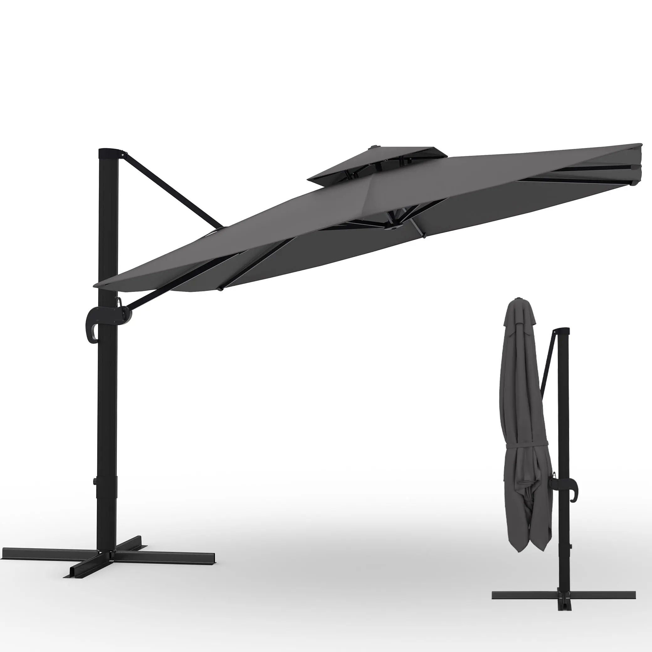 Tired of moving outdoor chairs for shade? | 10×10FT Burgundy Cantilever Umbrella with 360° Rotation & Adjustable Tilt | Heavy Aluminum Frame Large Shade for Garden Pool (Base Not Included)