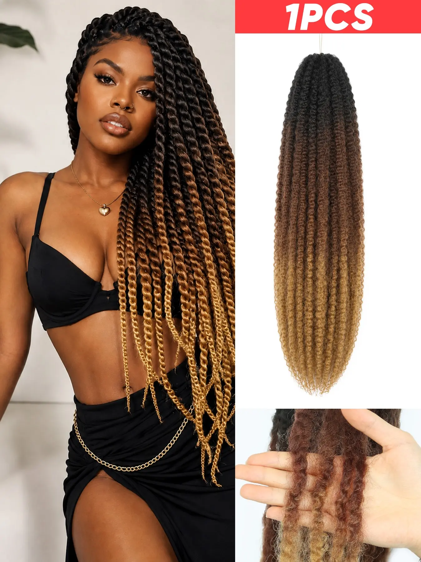 20 Inch Long Twist Crochet Braiding Hair, Soft Long African Curly Twist Hair Extensions, Synthetic Braids in Ombre Brown Curly Braided Hair for Women Used Daily Party Cosplay Halloween Christmas And New Year Gifts