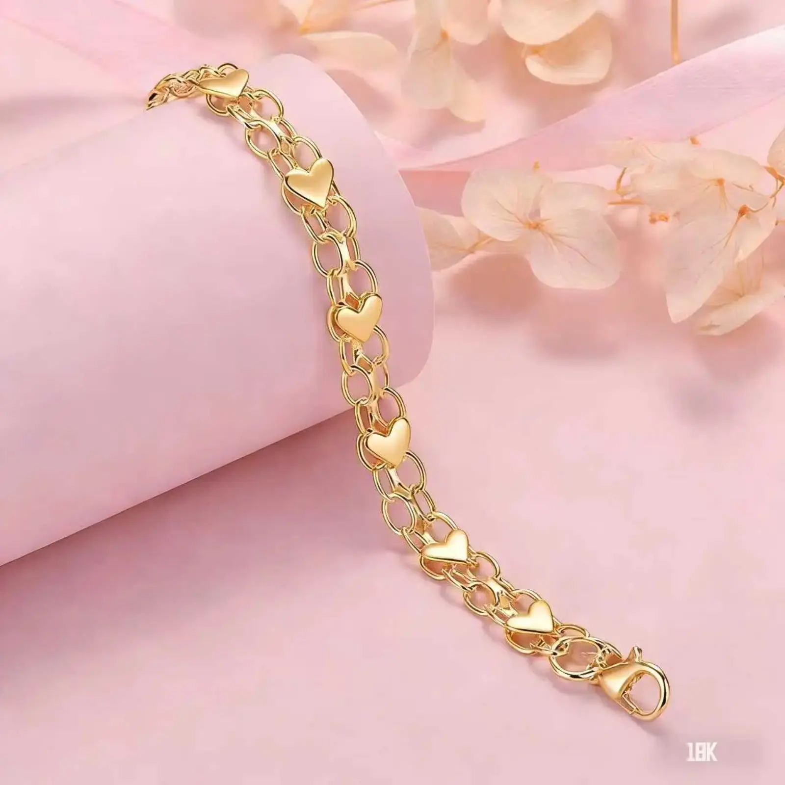 Women’s 18K Gold Plated Heart Chain Bracelet, Shiny Elegant Durable Dainty Jewelry, Meaningful Keepsake Accessory, Ideal for Valentine’s Day, Mother’s Day & Sentimental Gift for Mom and Wife