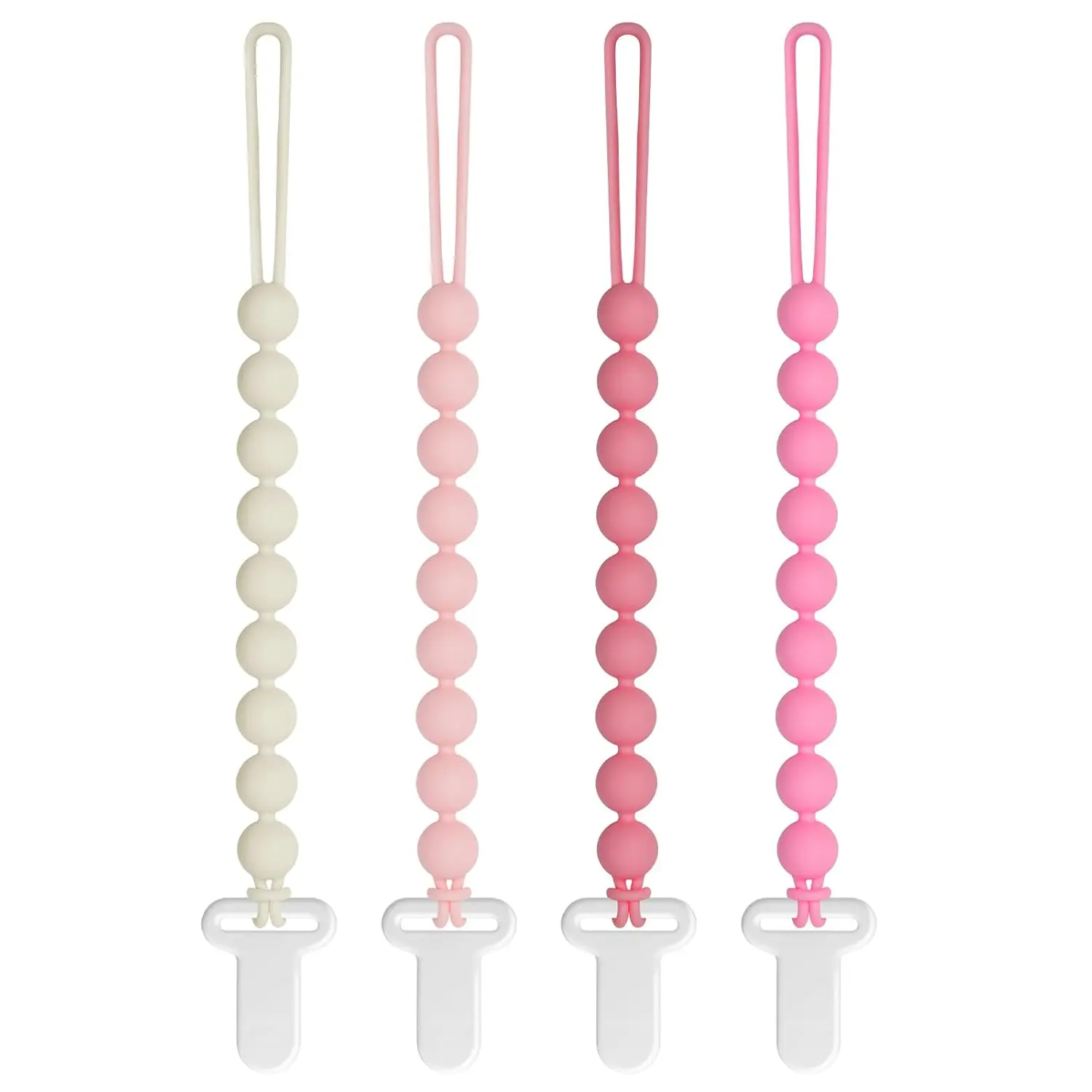 Pacifier Clips Baby Girls - 4 Pack Paci Clip Silicone Soothe Baby Binky Holder  Newborn Essentials Shower Birthday Gift