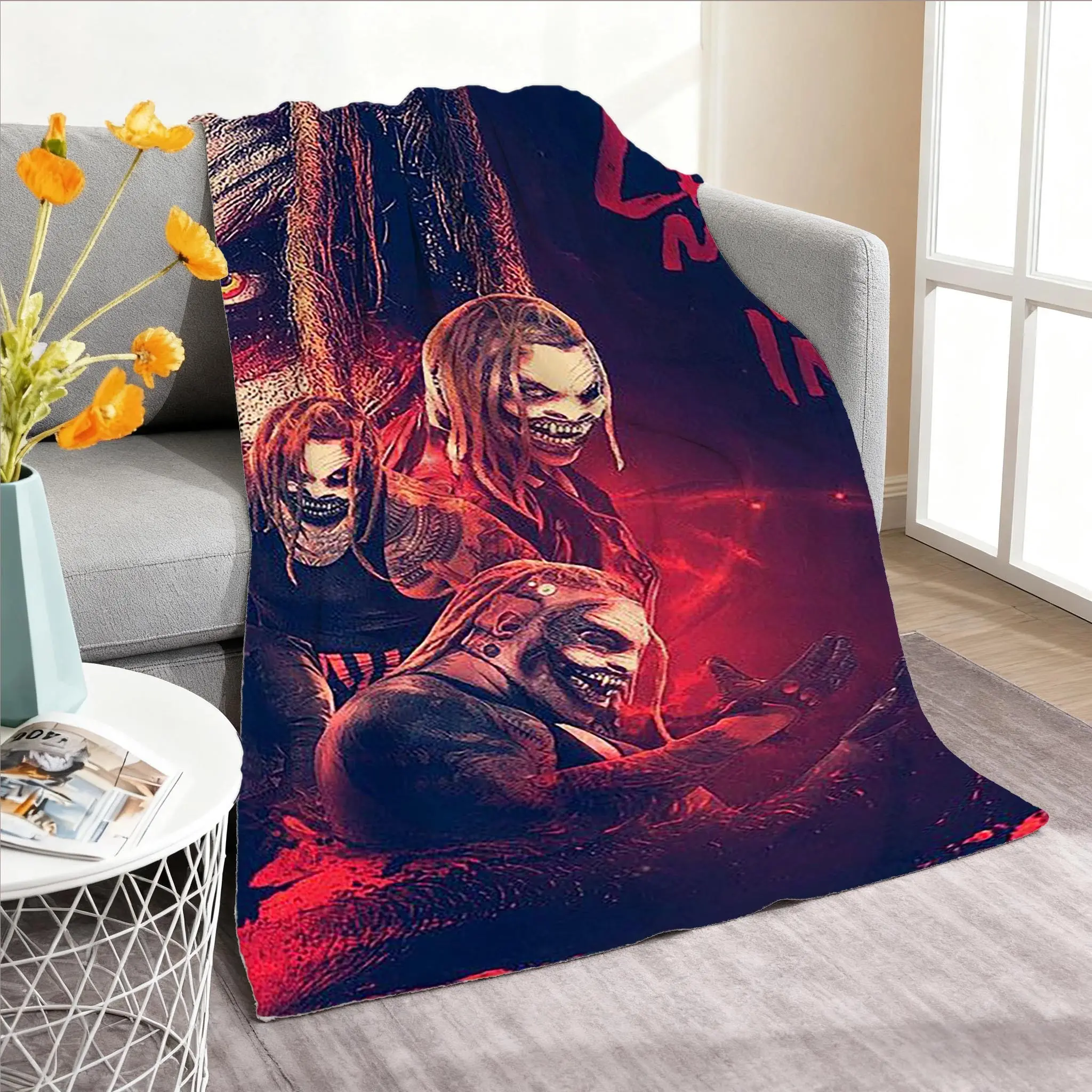 The Fiend Bray Wyatt Wrestling Flannel Blanket Red Dark Horror Print Throw Blanket Wrestling Fans Sofa Bed Warm Blanket