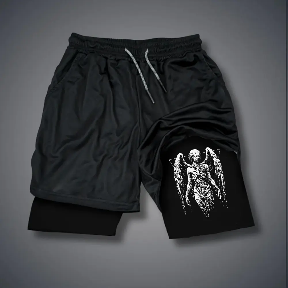 80s 90s Double-Layer Sports Shorts Graphic Shorts Black Camo Streetwear Shorts Men Outfits Men Vacation Outfits Shorts