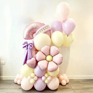 Pearl Powder Balloon Set, 32 Inch Number Balloons with Daisy Balloons, Perfect for Birthday Parties, Party Decorations, Anniversary Celebrations