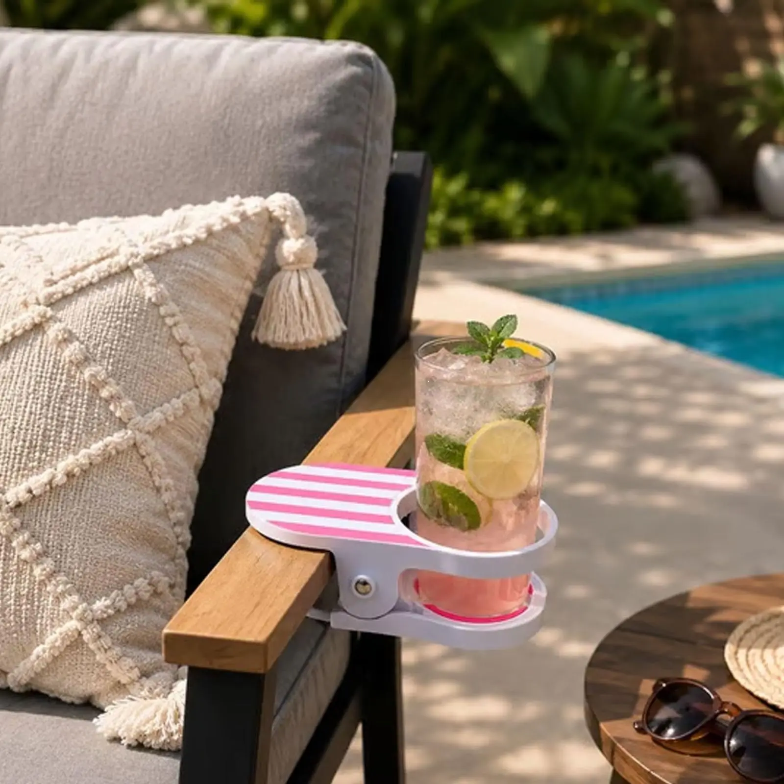 Nylon Blend Cup Caddy, Foldable and Protective No-Spill Floating Organizer for Pool, Beach, or Sofa Armrest - Single Unit, Cup Holder