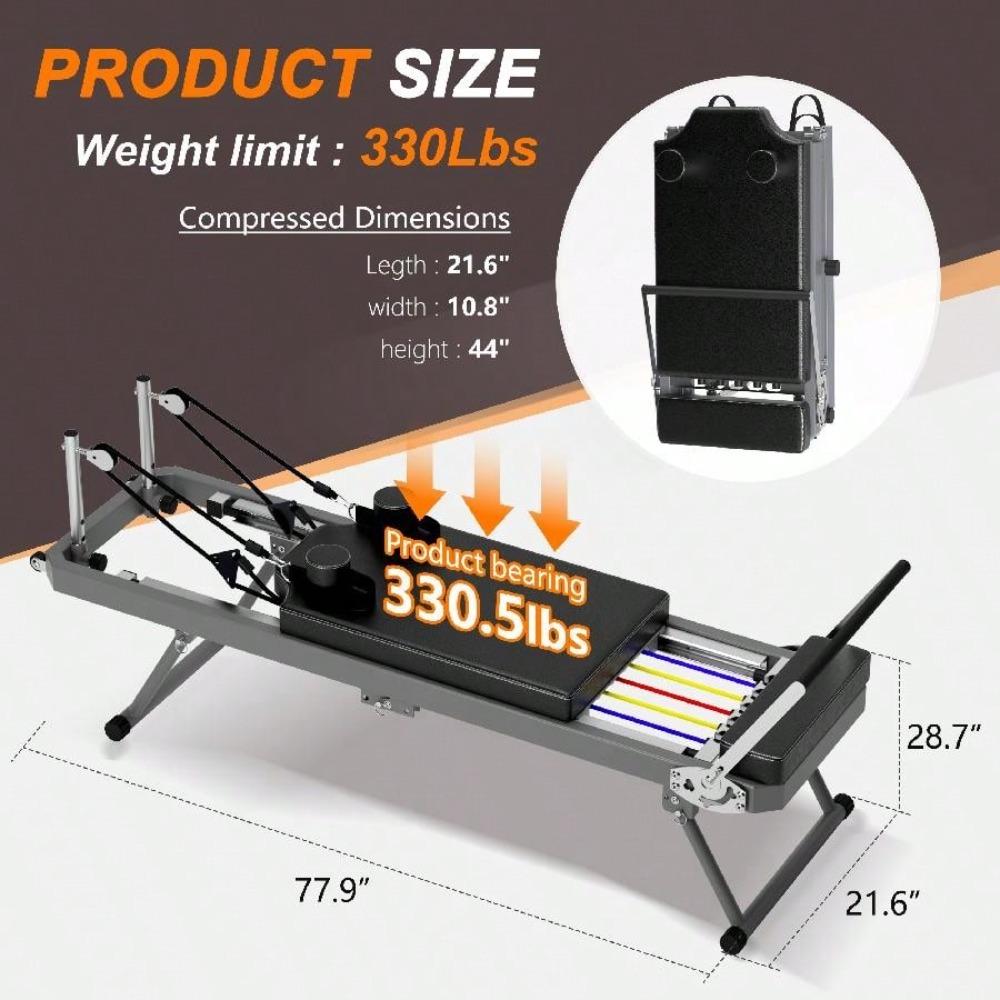 Pilates Reformer Machine, Indoor Pilates Reformer With High Strength Alloy Springs, Foldable Pilates Reformer For Home Gym