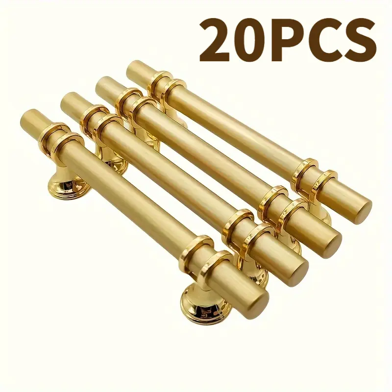 20 Modern Gold Cabinet Handles, Polished Metal Drawer Pulls with Mounting Hardware, Metal Cabinet Handles, Dresser, Furniture - Premium Metal Finish Cabinet