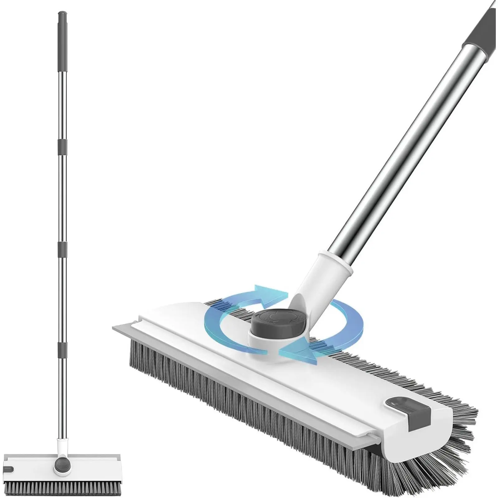Heavy Duty 3-in-1 Rotatable Floor Scrub Brush, Adjustable Stainless Steel Long Handle, 360° Bristle Multi-Surface Cleaner for Tile, Concrete & Bathroom Home Cleaning Supplies