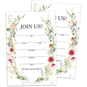 Set of 25 All Occasion Wildflower Invitations with Envelopes Fall Wreath Fill-in Style Invites for Bridal Shower Wedding Engagement Birthday Retirement Graduation