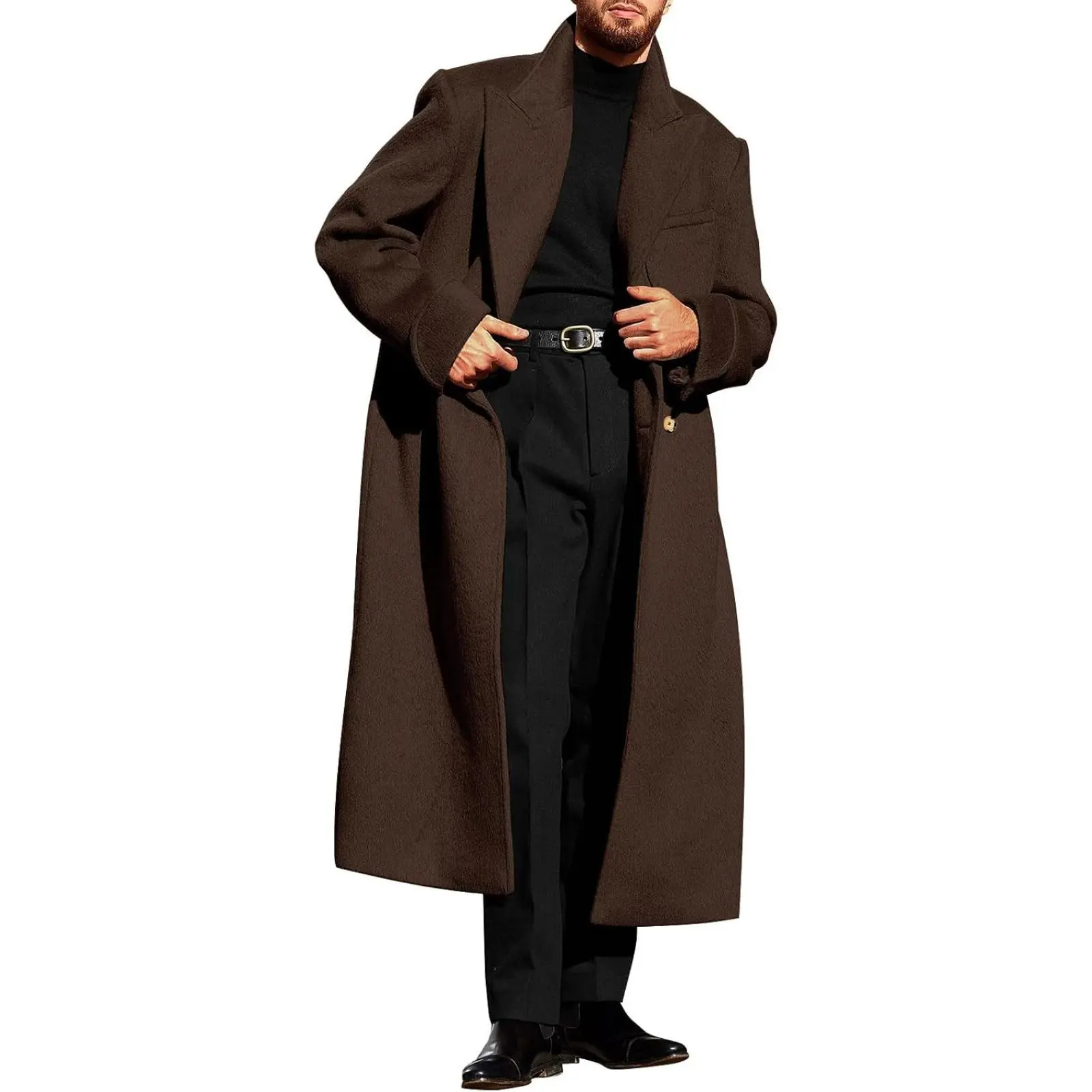 Aoysky Mens Wool Blend Pea Coat Notched Collar Double Breasted Long Jacket Trench Coats Classic Winter Overcoat