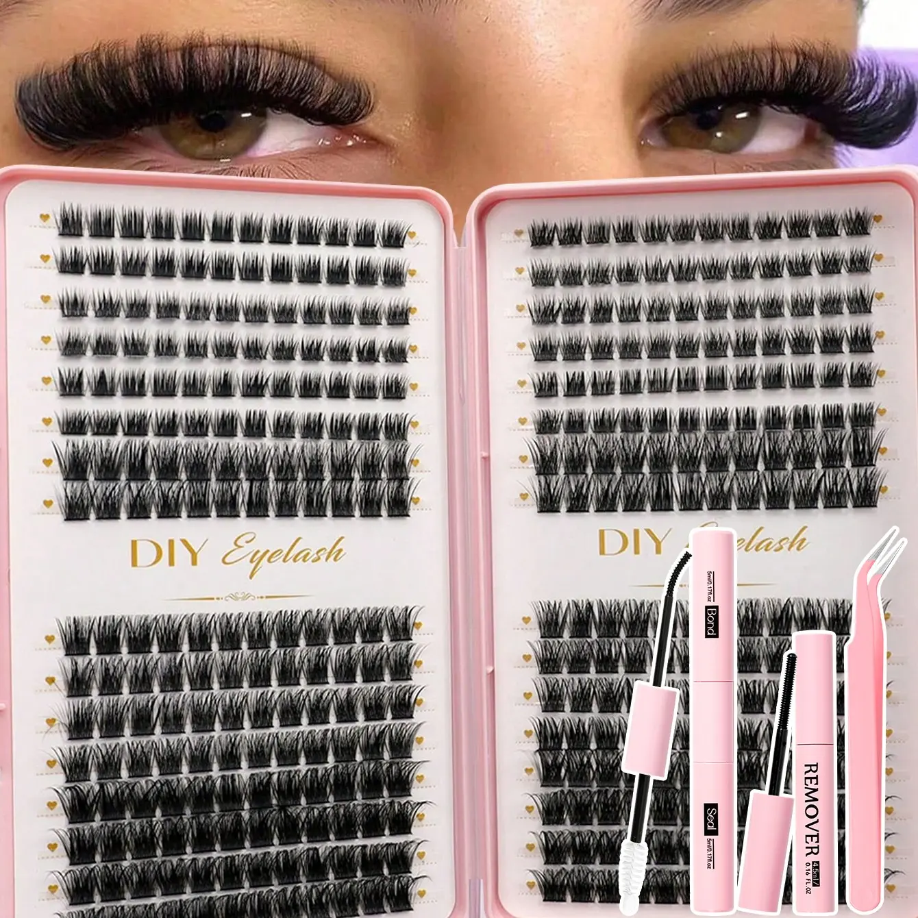Mixed Length Individual False Eyelashes Kit, Diy Personal Lashes, Natural Look Eyelash Extensions with Lash Bond & Seal & Remover & Tweezers & Brush, Self Grafting Curvature Eyelashes, Eye Makeup Enhancement False Eyelashes, Diy Lashes Cluster