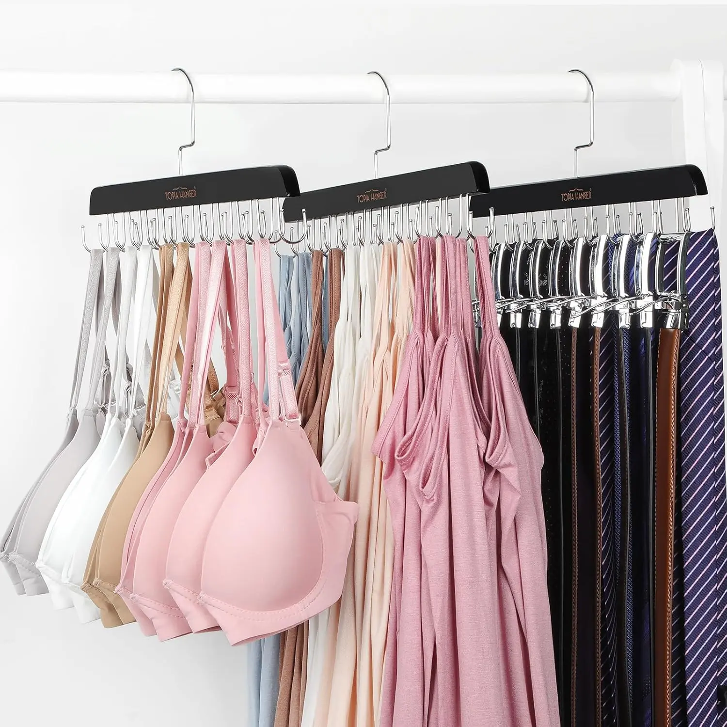 HANGER Bra Hanger for Closet, 2 Pack Tank Top Hangers 40 Hooks Capacity Foldable Wood Space Saving Hangers Closet Organizer for Tank Top, Bra, Scarf, Belt, Tie etc - CT46B-2