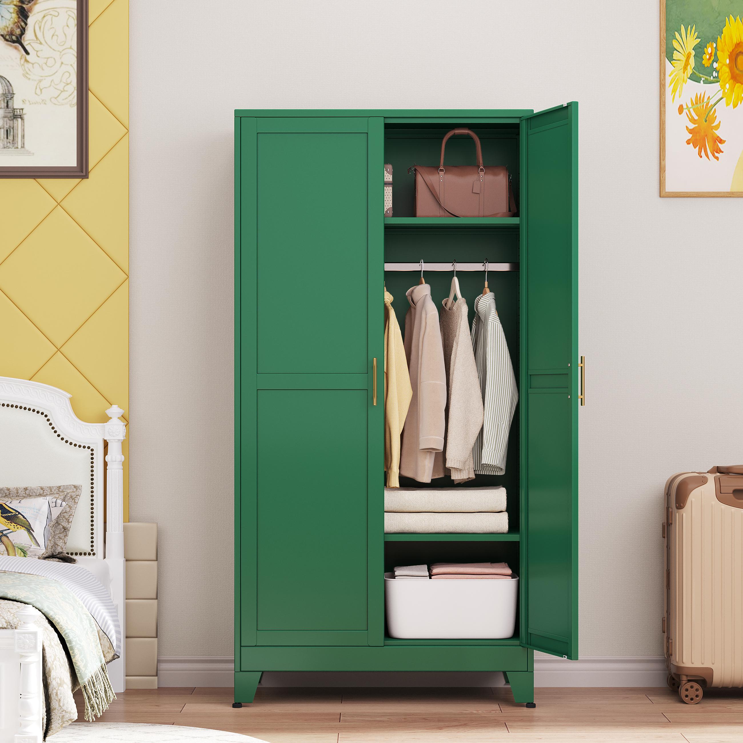 Metal Wardrobe Cabinet with Hanging Rod, 71" Metal Clothing Storage Cabinets with 2 Doors and Adjustable Shelves, White Armoire Wardrobe Closet for Bedroom, Laundry Room, Cloak Room mothersdaygift