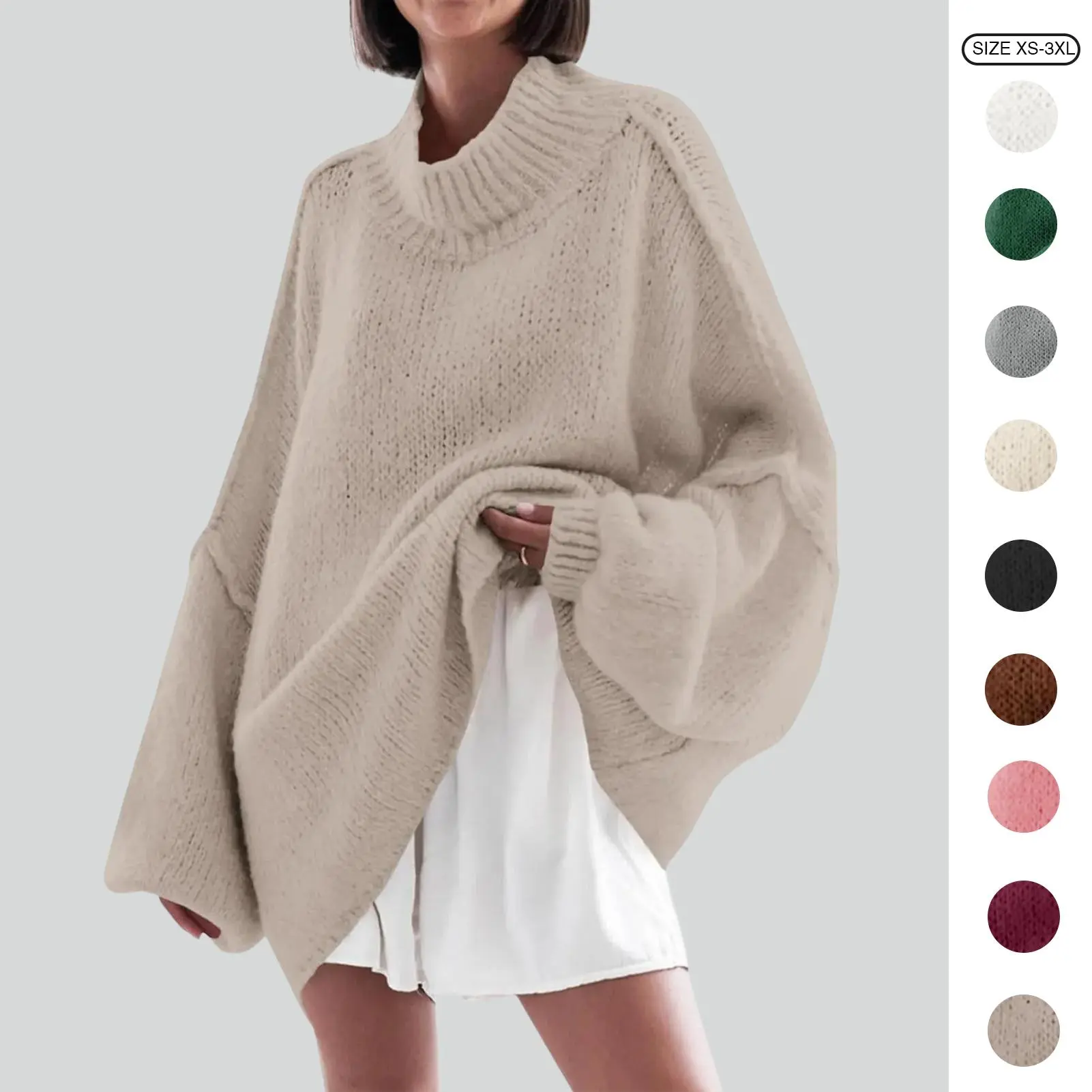 Imily Bela【Oversized】Womens Sweaters Mock Neck Batwing Long Sleeve Fall Trendy Ribbed Knit Casual Tunic Sweater