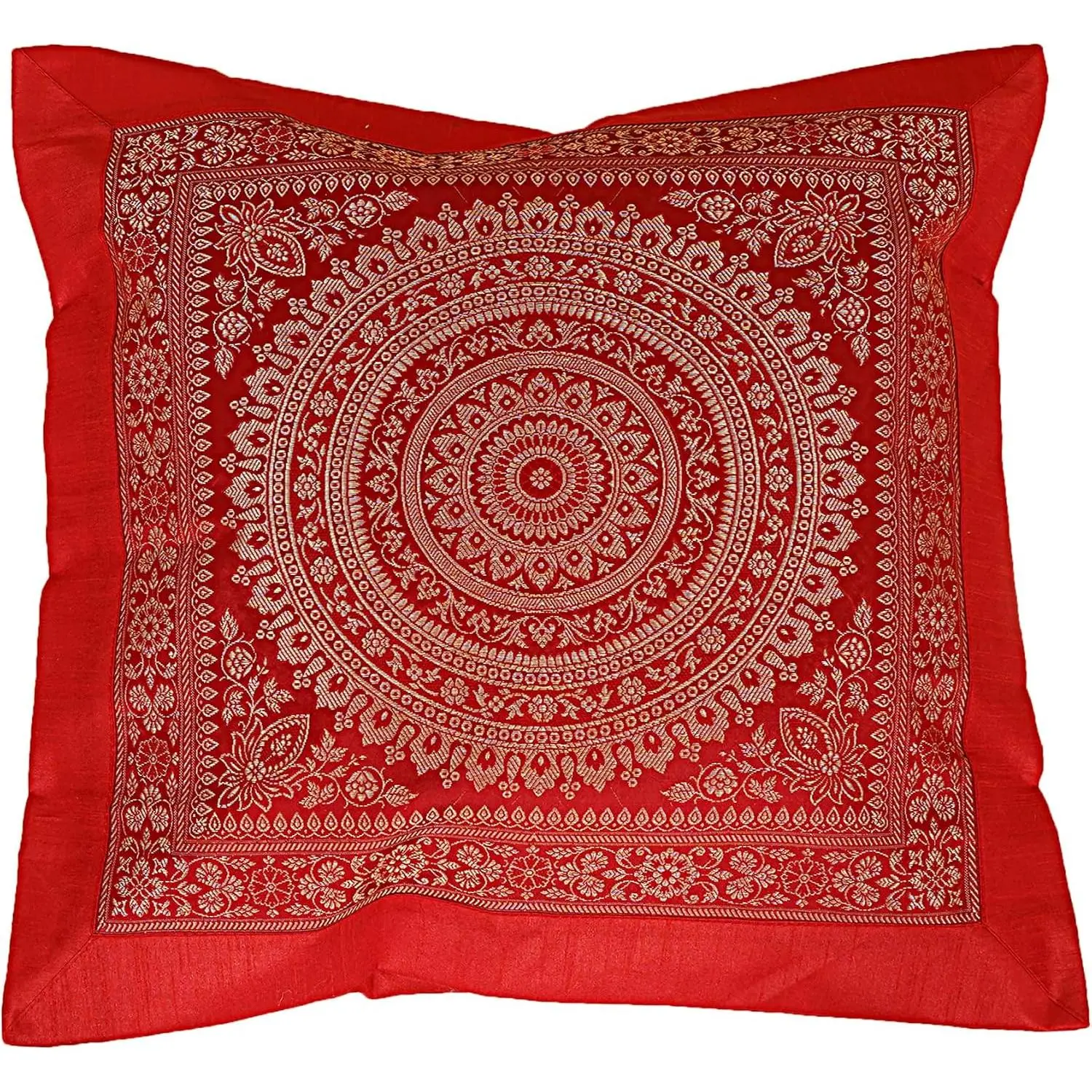 Indian RED 16x16 inch (41x41 cm) Mandala Silk Indian Ethnic Bohemian Decorative Cushion Cover Handcrafted Patchwork Sari Throw Pillow Boho Decor Cushion Covers for