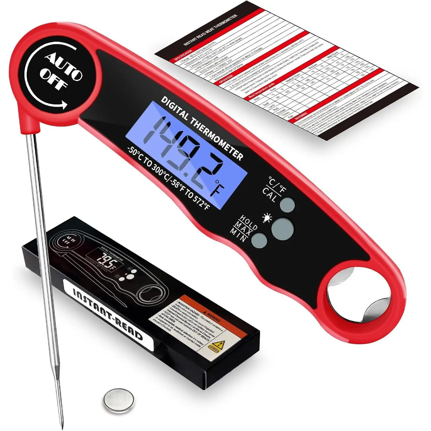 Meat Thermometer Digital,  Read  Thermometer for Cooking Grill BBQ Fryer,  & Backlit Display Digital Meat Thermometer - Kitchen Gadgets, Turkey Thermometer