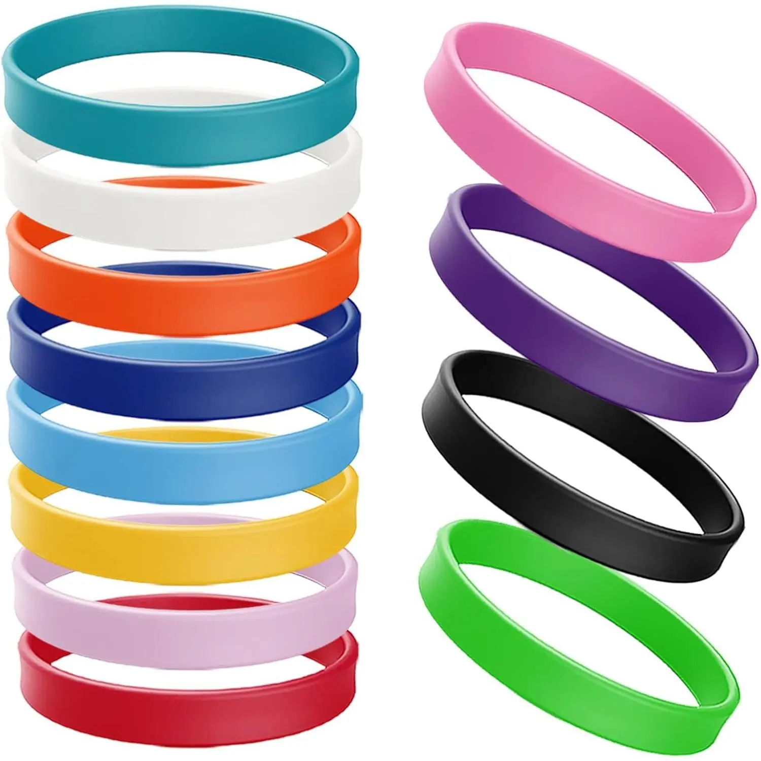 12 Pack Solid Color Silicone Wristbands - Blank Stretch Colorful Rubber Bracelets for Women Men Gifts