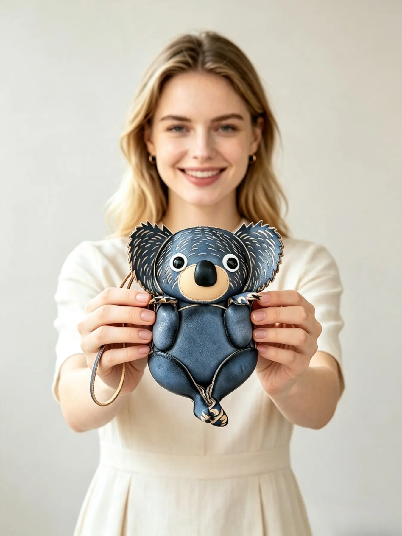 Handmade Genuine Leather Koala Coin Purse, Retro 3D Animal Mini Wallet Leather Card Holder with Wrist Strap, Perfect Gift for Family & Friends, Portable Zipper Pouch for Coins, Cards & Keys