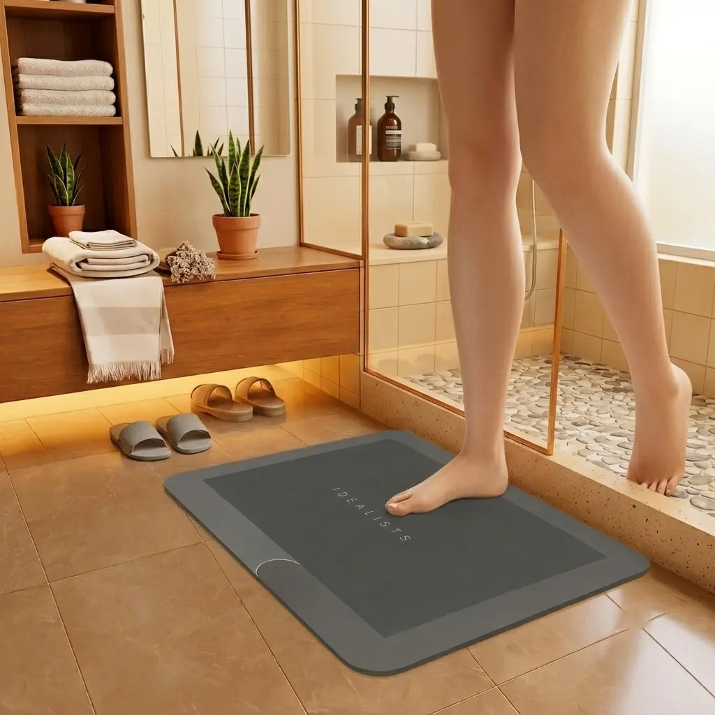 Diatomite Bath Mat, Super-Absorbent Quick-Dry Non-Slip Floor Mat for Bathroom, Shower and Laundry Room, Non Slip Shower Mats for Inside Shower, Bathroom Accessory, Bath Mat for Tub