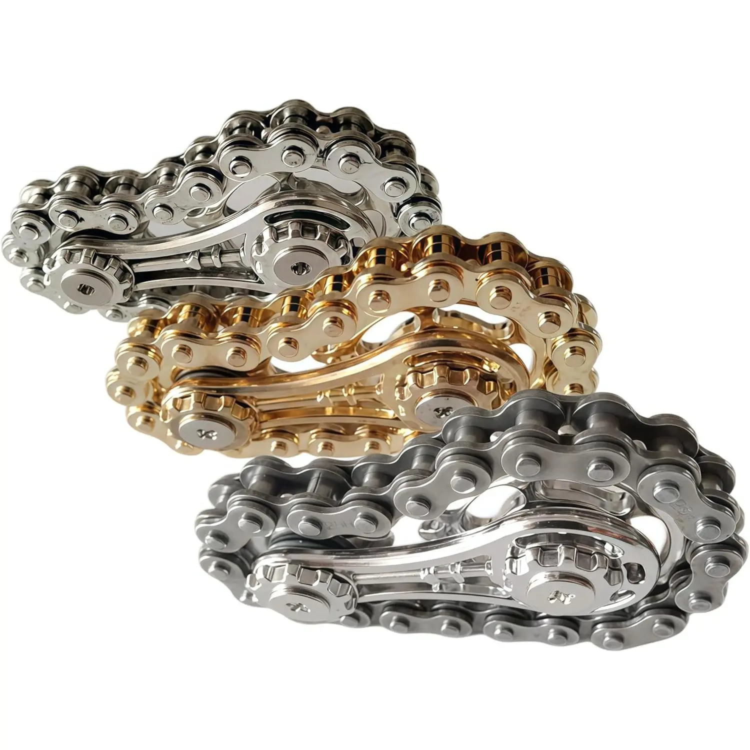 3 Pieces Adult Metal Fidget Spinners with Bicycle Chain Gear - BPA-Free, Latex-Free, Sensory Toy for 12 Years Above, Anti-Anxiety Relief, Finger Flexibility Exercise, Memory Training and Observation
