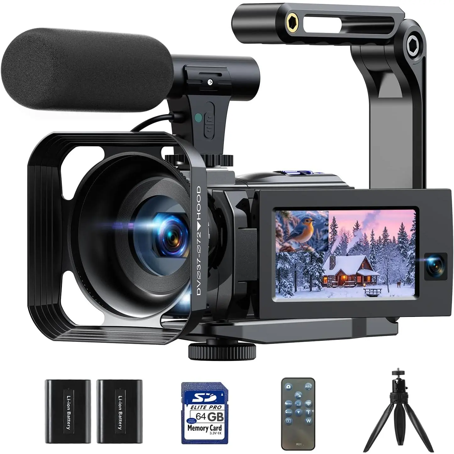 Camcorder Video Camera 5K 56MP -  Lens Vlogging Camera for YouTube with Night Vision 16X Digital Zoom 3" 270? Flip Touchscreen, 64GB Card, Microphone, Remote - Video Recorder for Content Creators