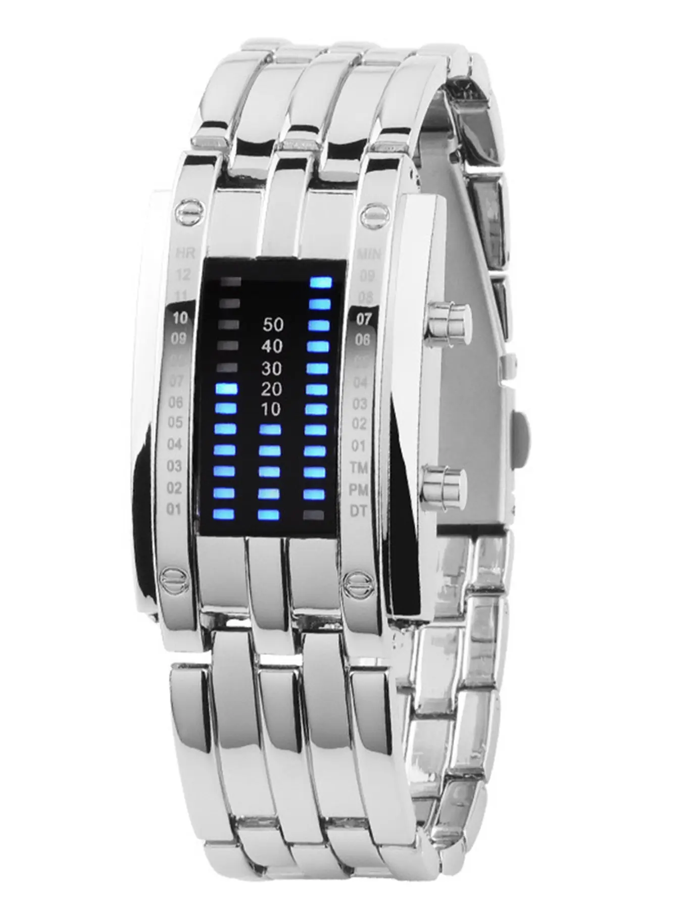 Korean Style LED Iron Man Binary Fashion Teen Couples' Unique Electronic Watch, Fashion Watches, Stainless Steel Watch, Trendy Dual Line Design, Stylish Youth Accessory